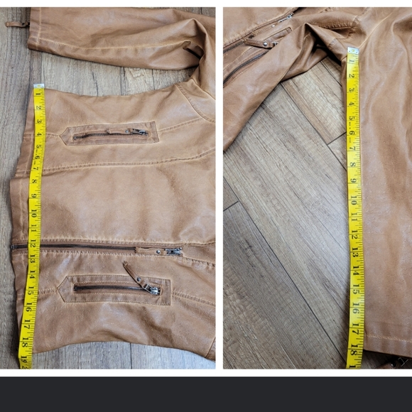 Max Studio Women's caramel tan aged Faux Leather moto biker jacket, L - Picture 15 of 16